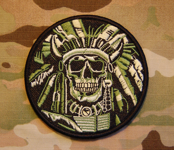 Native Skull Morale Patch for Backpacks, Velcro Tactical Military